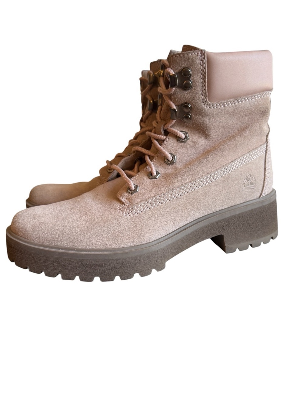 Timberland Waterproof Suede Lace Up Combat Boots Blush Pink Women’s US 8 EU 39
